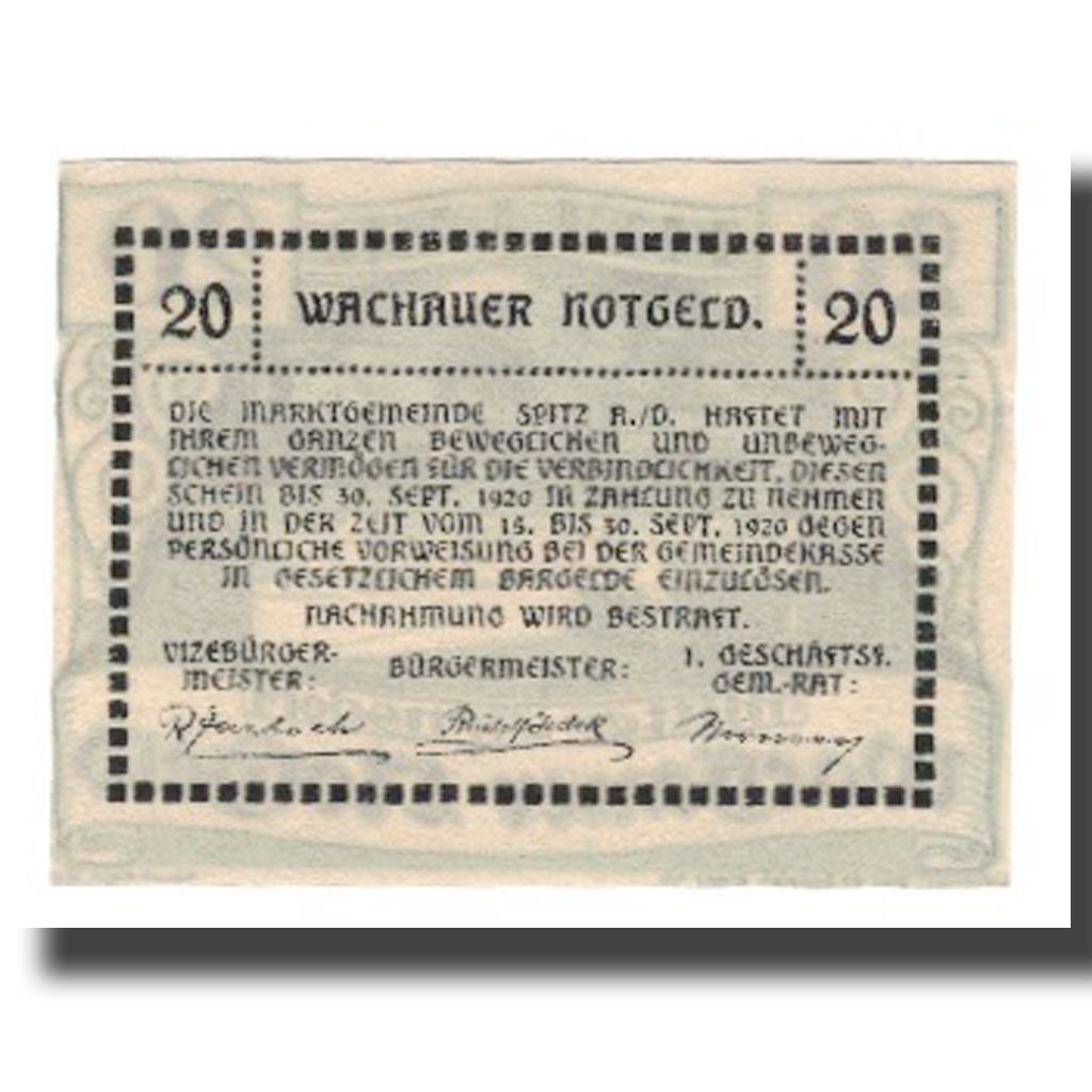 Banknot, Austria, Wachauer Notgeld Mitter-Arnsdorf Gemeinde, 20 Heller, texte 1