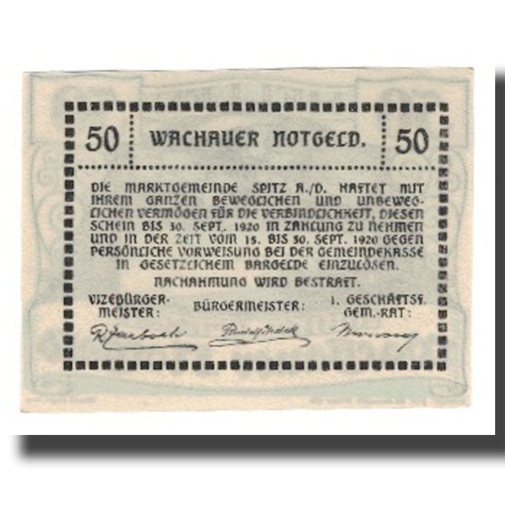 Banknot, Austria, Wachauer Notgeld Mitter-Arnsdorf Gemeinde, 50 Heller, Texte 2