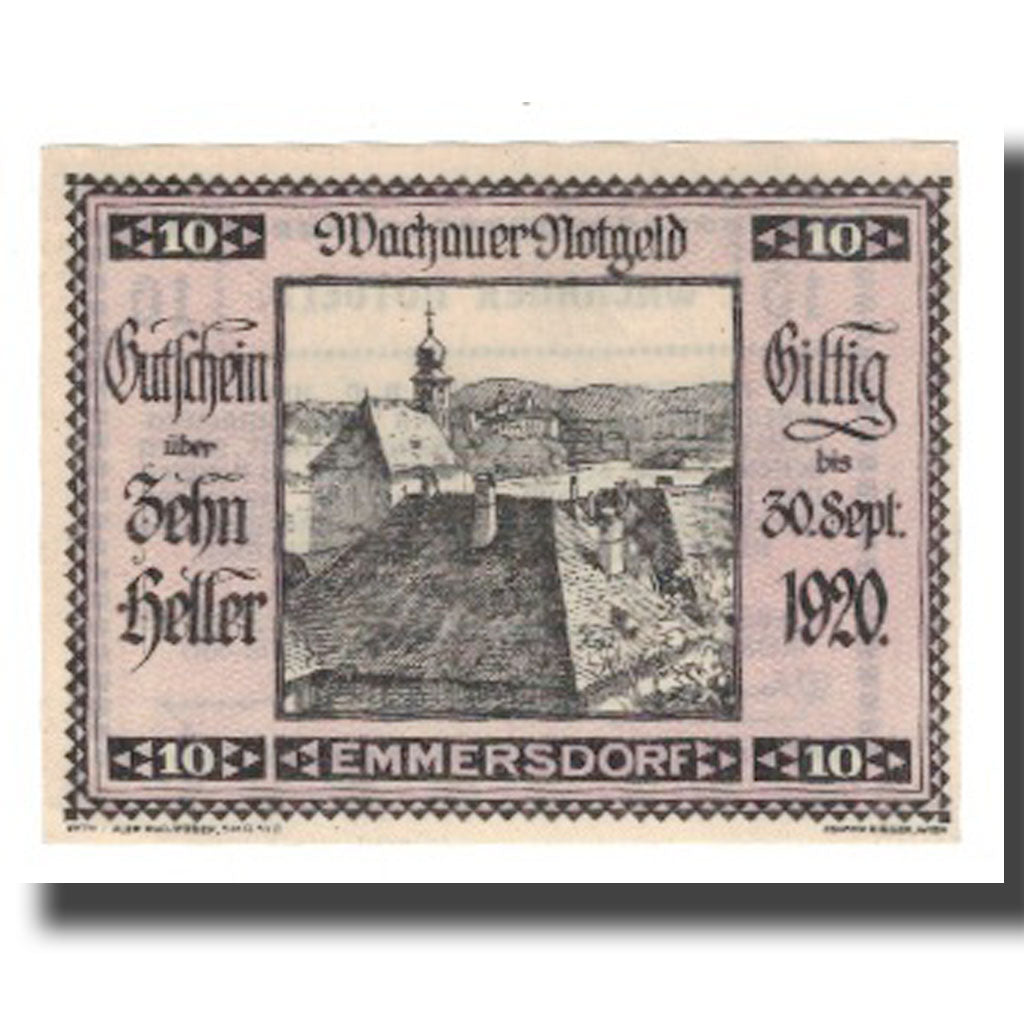 Banknot, Austria, Wachauer Notgeld Emmersdorf N.Ö. Gemeinde, 10 Heller, Texte