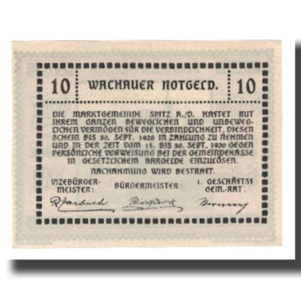 Banknot, Austria, Wachauer Notgeld Emmersdorf N.Ö. Gemeinde, 10 Heller, Texte
