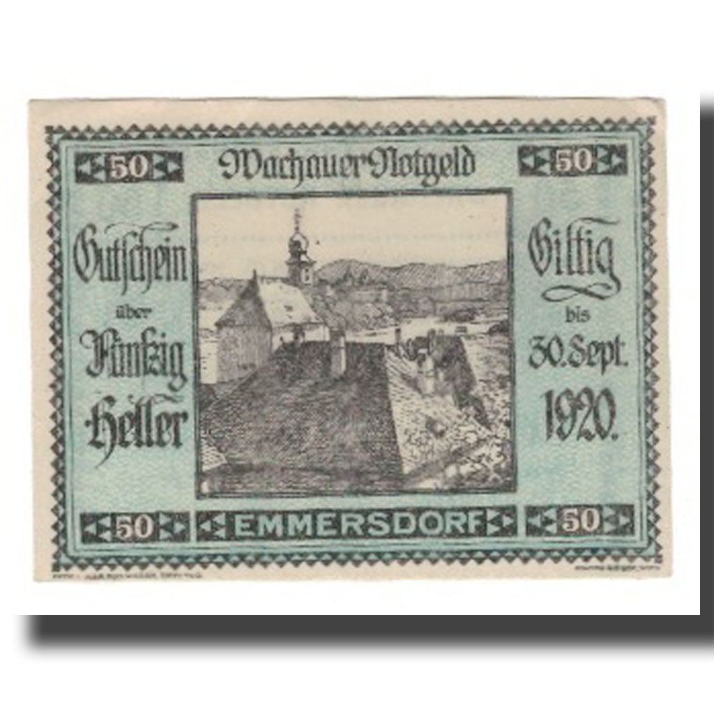 Banknot, Austria, Wachauer Notgeld Emmersdorf N.Ö. Gemeinde, 50 Heller, Texte