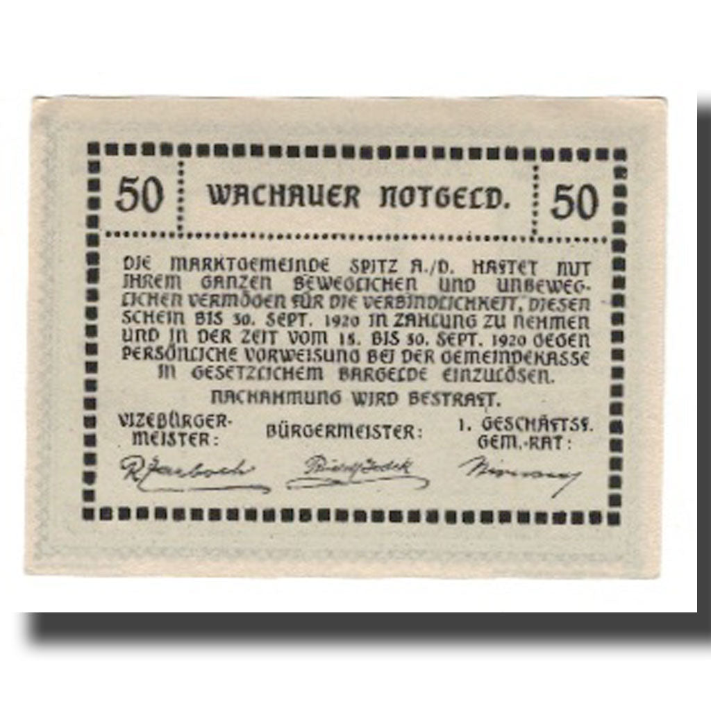 Banknot, Austria, Wachauer Notgeld Emmersdorf N.Ö. Gemeinde, 50 Heller, Texte