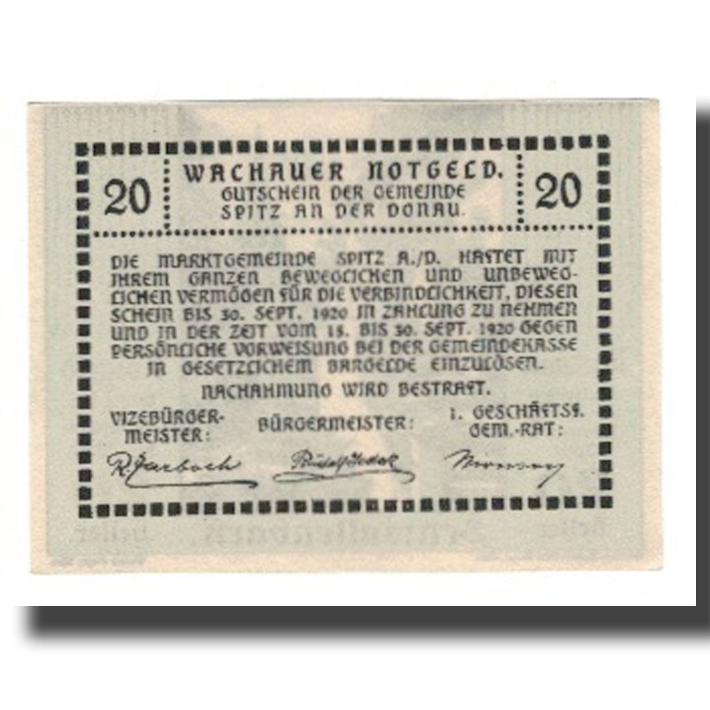 Banknote, Austria, Wachauer Notgeld Schwallenbach N.Ö. Gemeinde, 20 Heller
