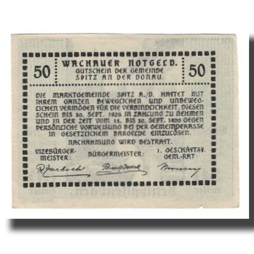 Banknot, Austria, Wachauer Notgeld Schwallenbach N.Ö. Gemeinde, 50 Heller
