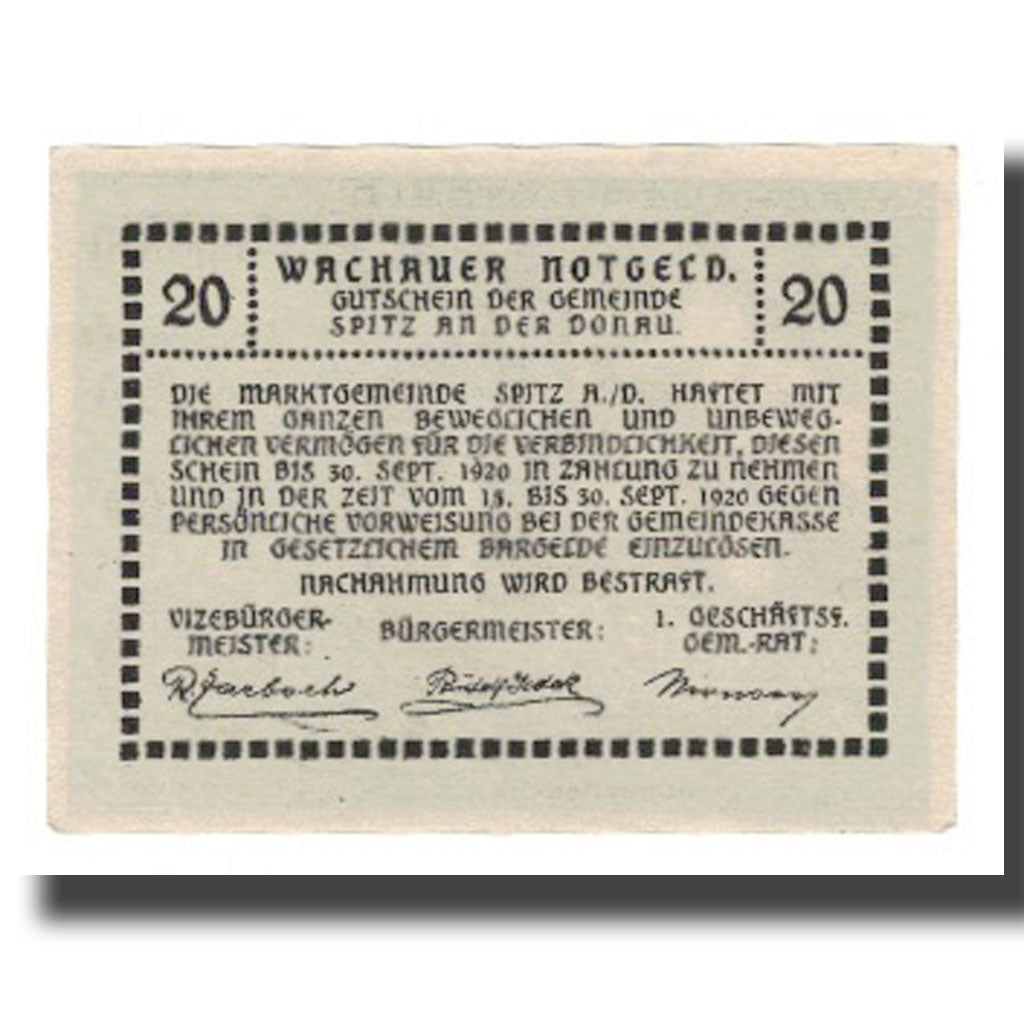 Banknot, Austria, Wachauer Notgeld St. Michael N.Ö. Gemeinde, 20 Heller, Texte