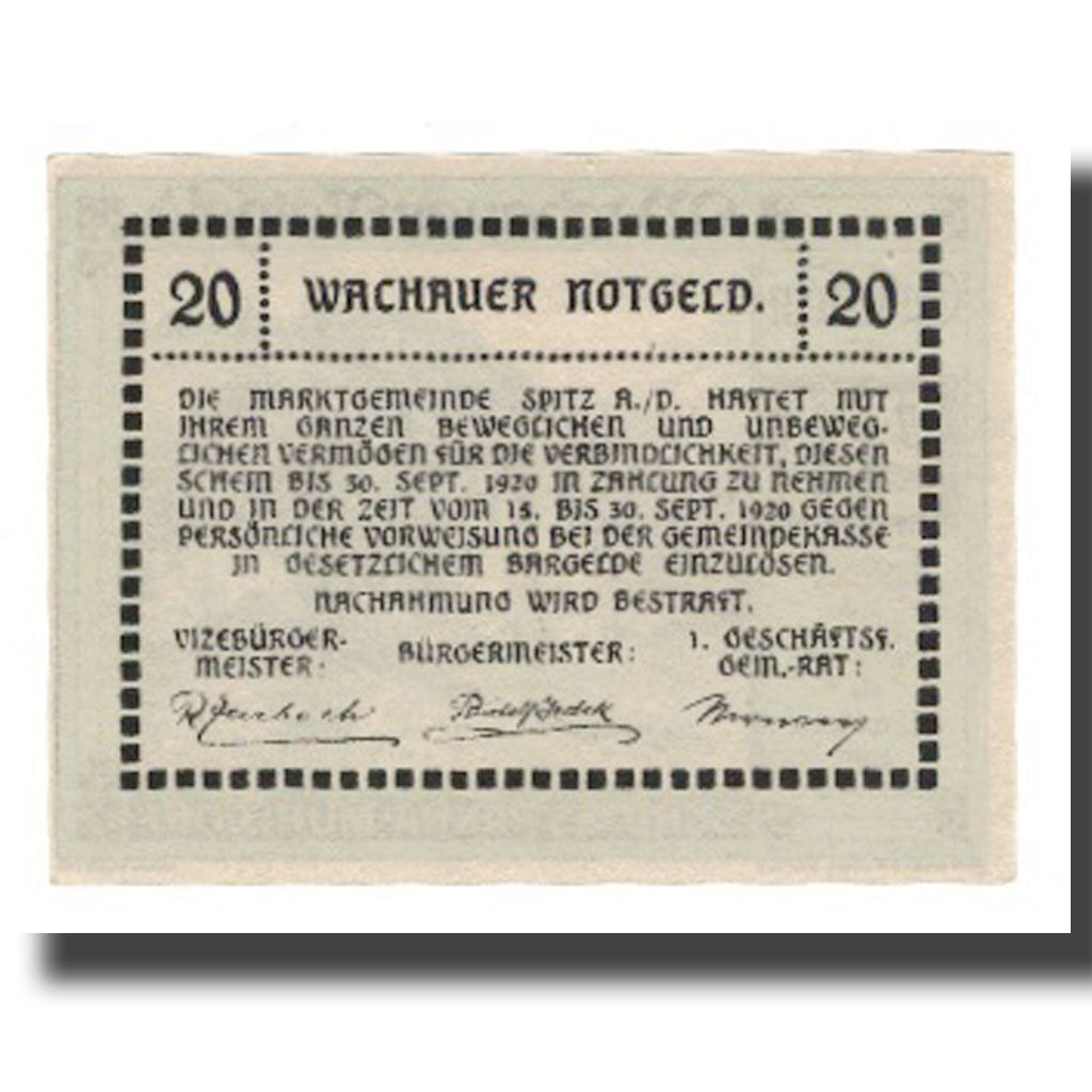 Banknote, Austria, Wachauer Notgeld Schloß Ranna-Mühldorf Gemeinde, 20 Heller