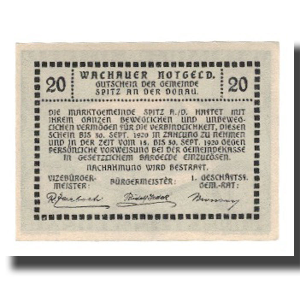 Banknote, Austria, Wachauer Notgeld Dürnstein N.Ö. Gemeinde, 20 Heller, Texte