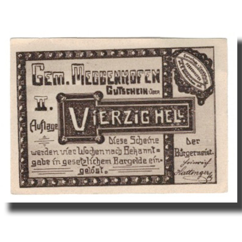 Banknote, Austria, Meggenhofen O.Ö. Gemeinde, 40 Heller, personnage 1