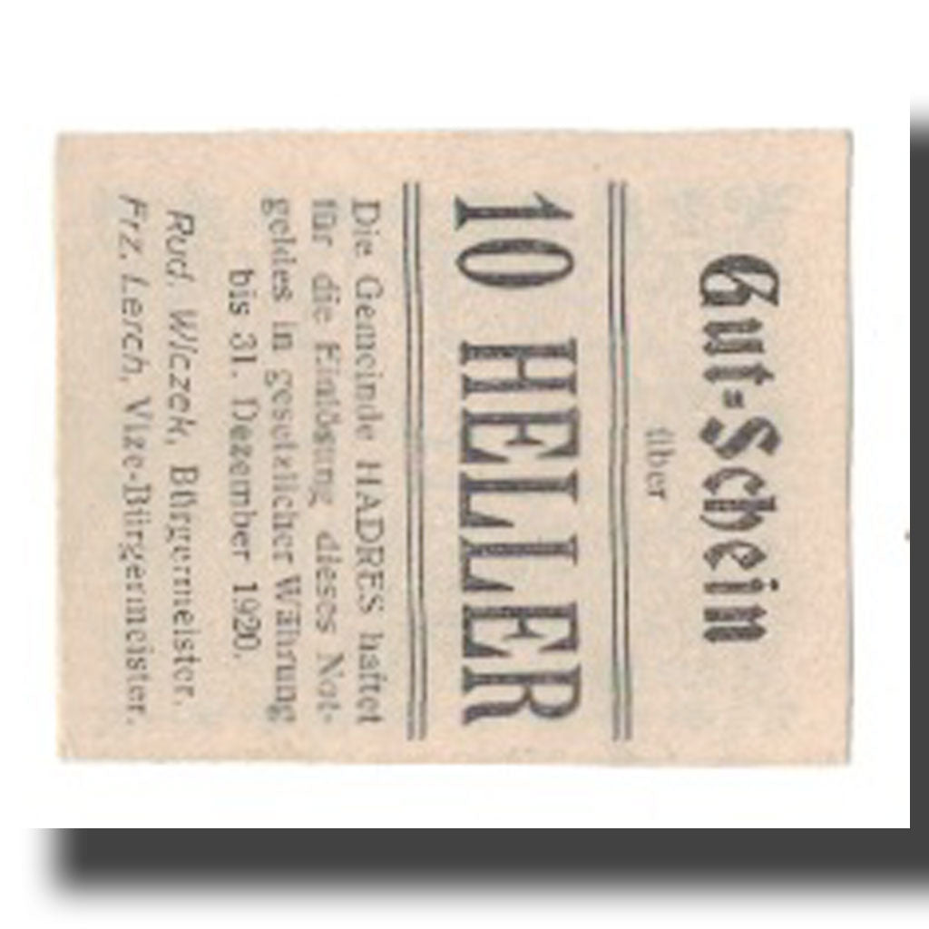 Banknote, Austria, Hadres N.Ö. Gemeinde, 10 Heller, N.D, 1920, 1920-12-31