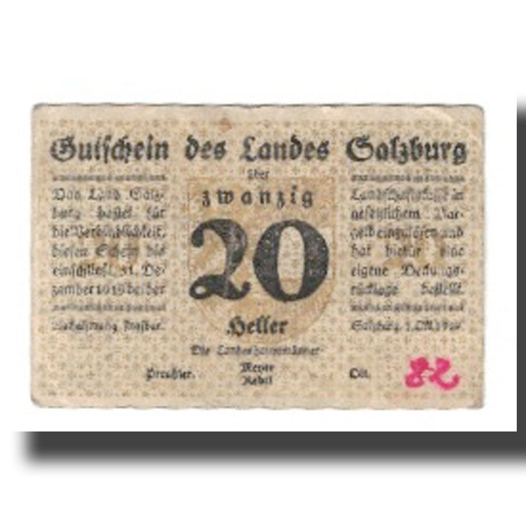 Banknote, Austria, Salzburg Sbg. Land, 20 Heller, N.D, 1919, 1919-12-31