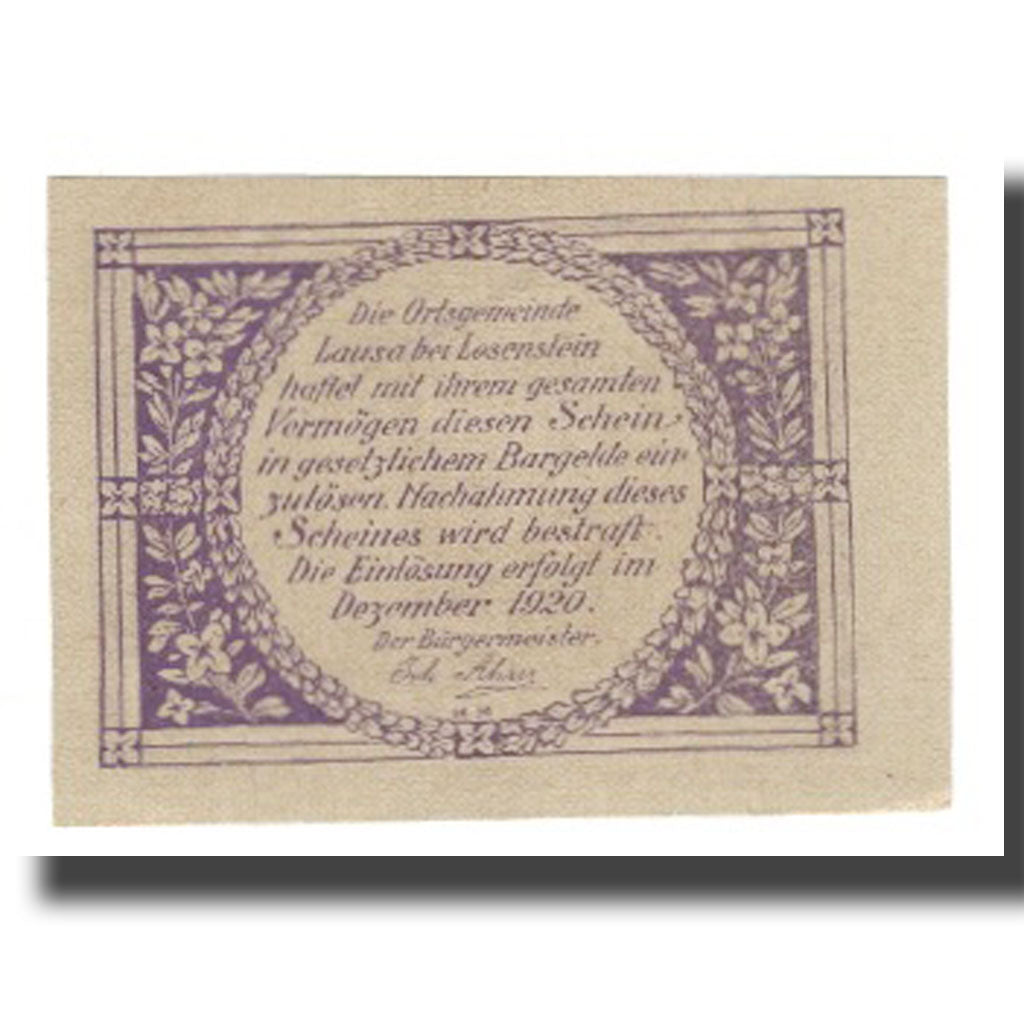 Banknote, Austria, Lausa bei Losenstein O.Ö. Ortsgemeinde, 30 Heller, Texte