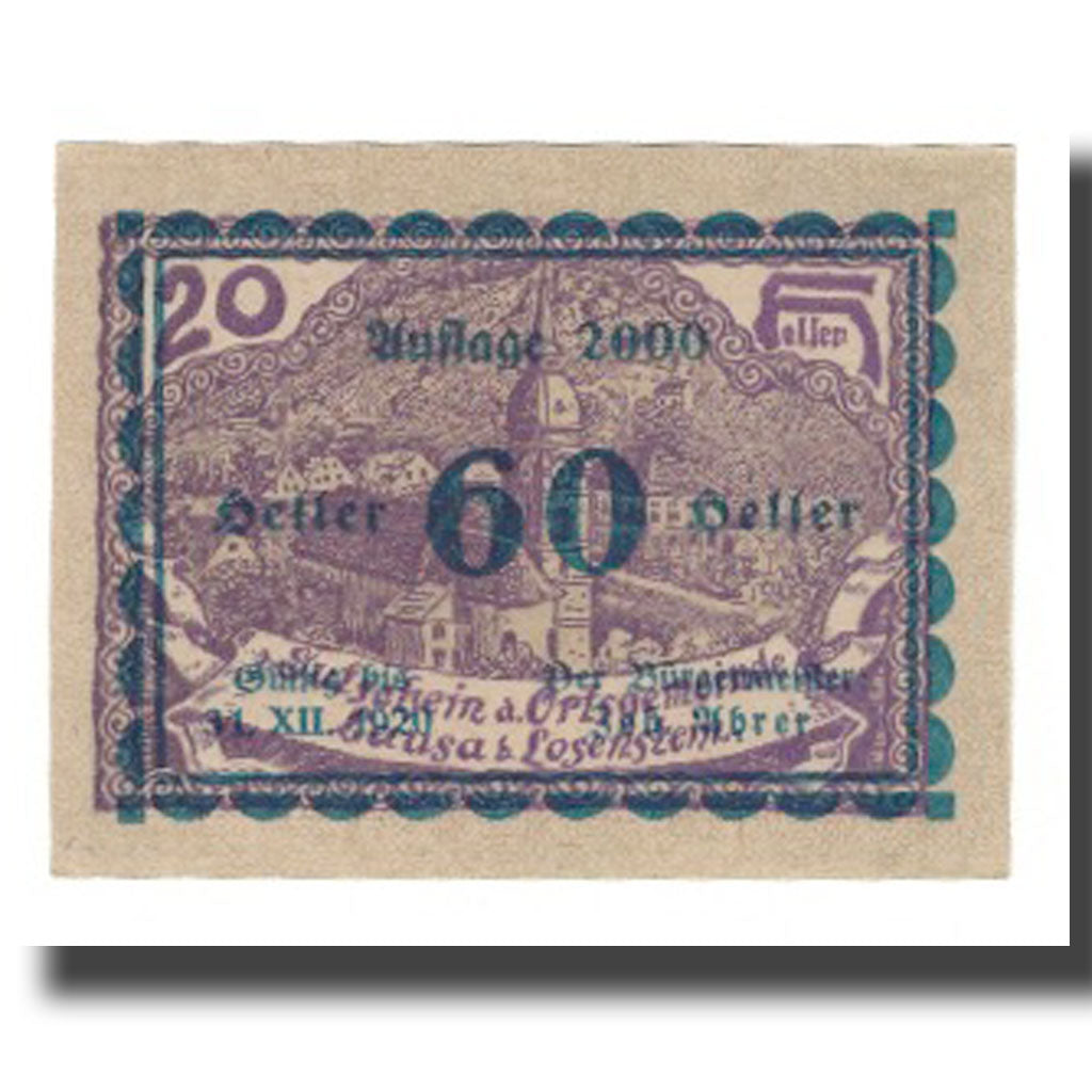 Banknote, Austria, Lausa bei Losenstein O.Ö. Ortsgemeinde, 60 Heller, Texte