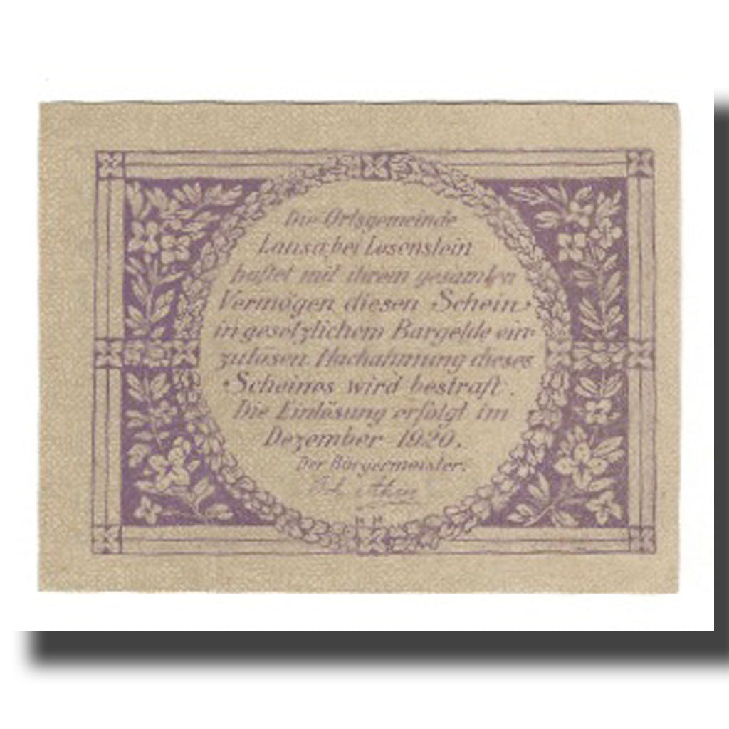 Banknote, Austria, Lausa bei Losenstein O.Ö. Ortsgemeinde, 60 Heller, Texte