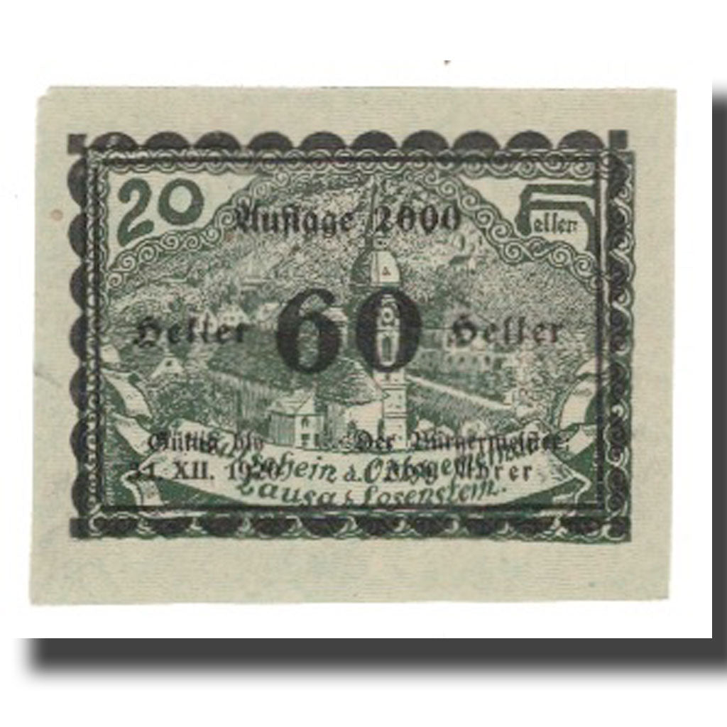 Banknote, Austria, Lausa bei Losenstein O.Ö. Ortsgemeinde, 60 Heller, texte 1