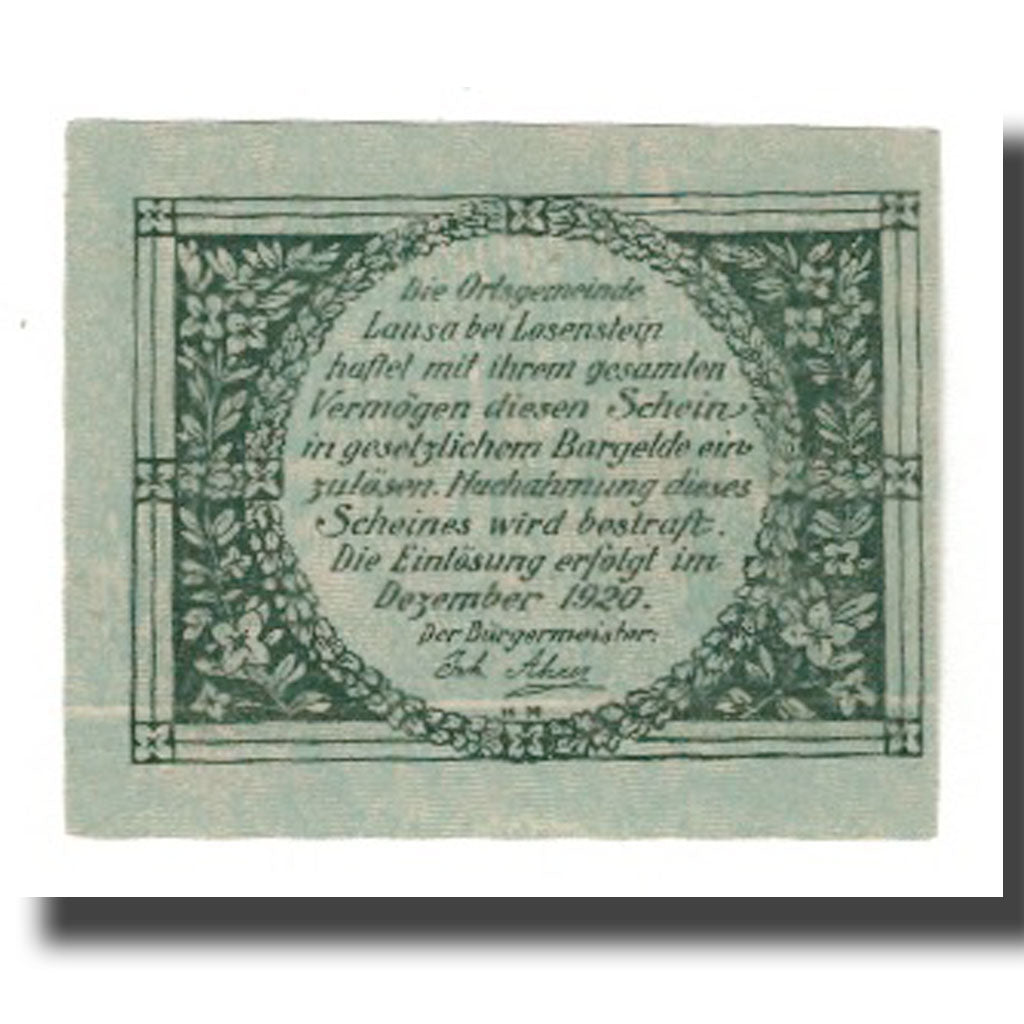 Banknote, Austria, Lausa bei Losenstein O.Ö. Ortsgemeinde, 60 Heller, Texte 3