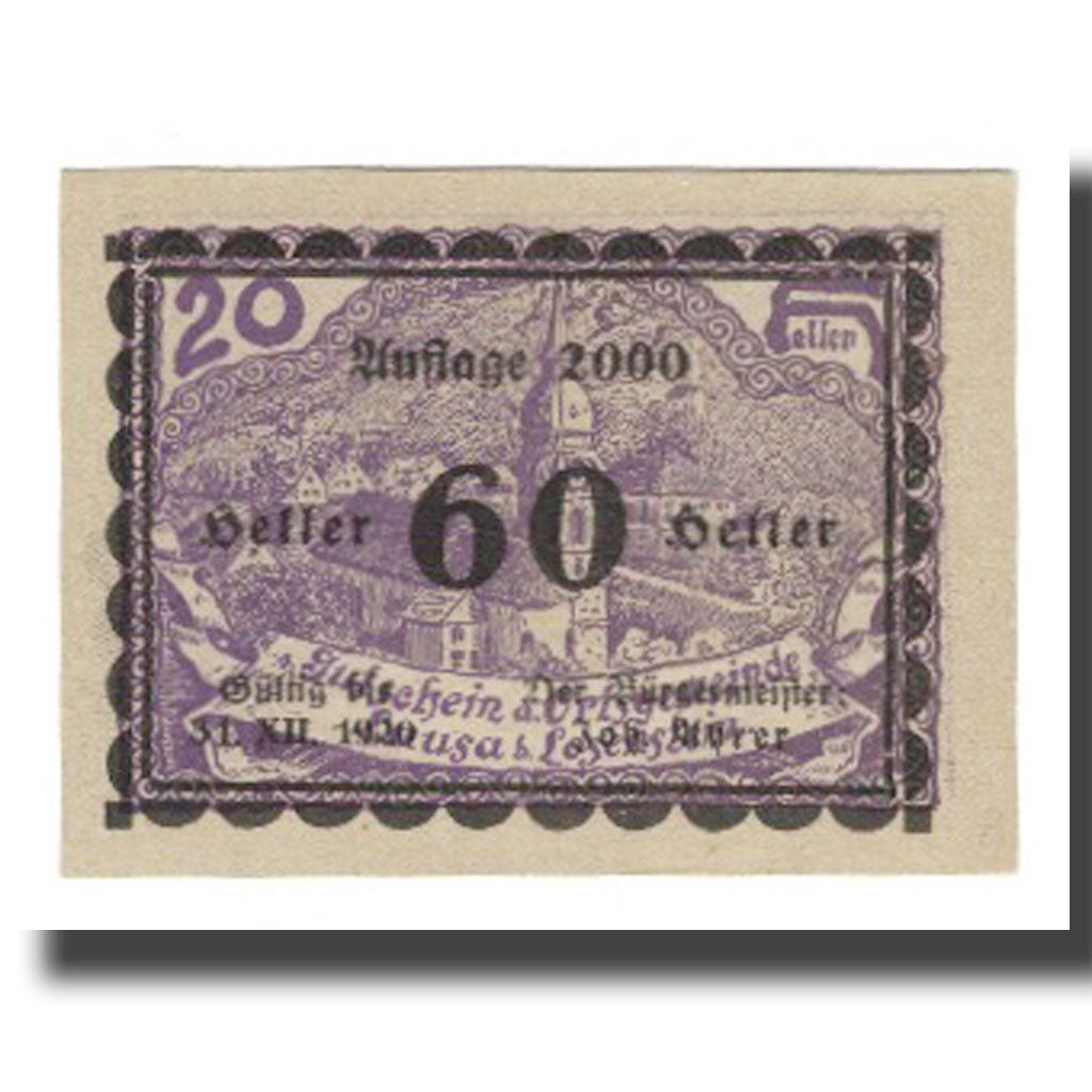 Banknote, Austria, Lausa bei Losenstein O.Ö. Ortsgemeinde, 60 Heller, Texte  5
