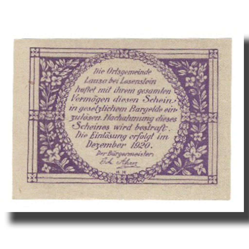 Banknote, Austria, Lausa bei Losenstein O.Ö. Ortsgemeinde, 60 Heller, Texte  5