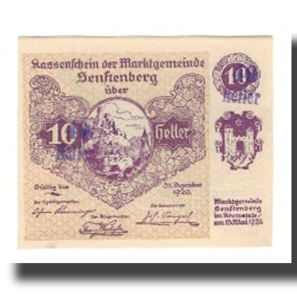 Banknot, Austria, Senftenberg N.Ö. Gemeinde, 40 Heller, Texte, 1920