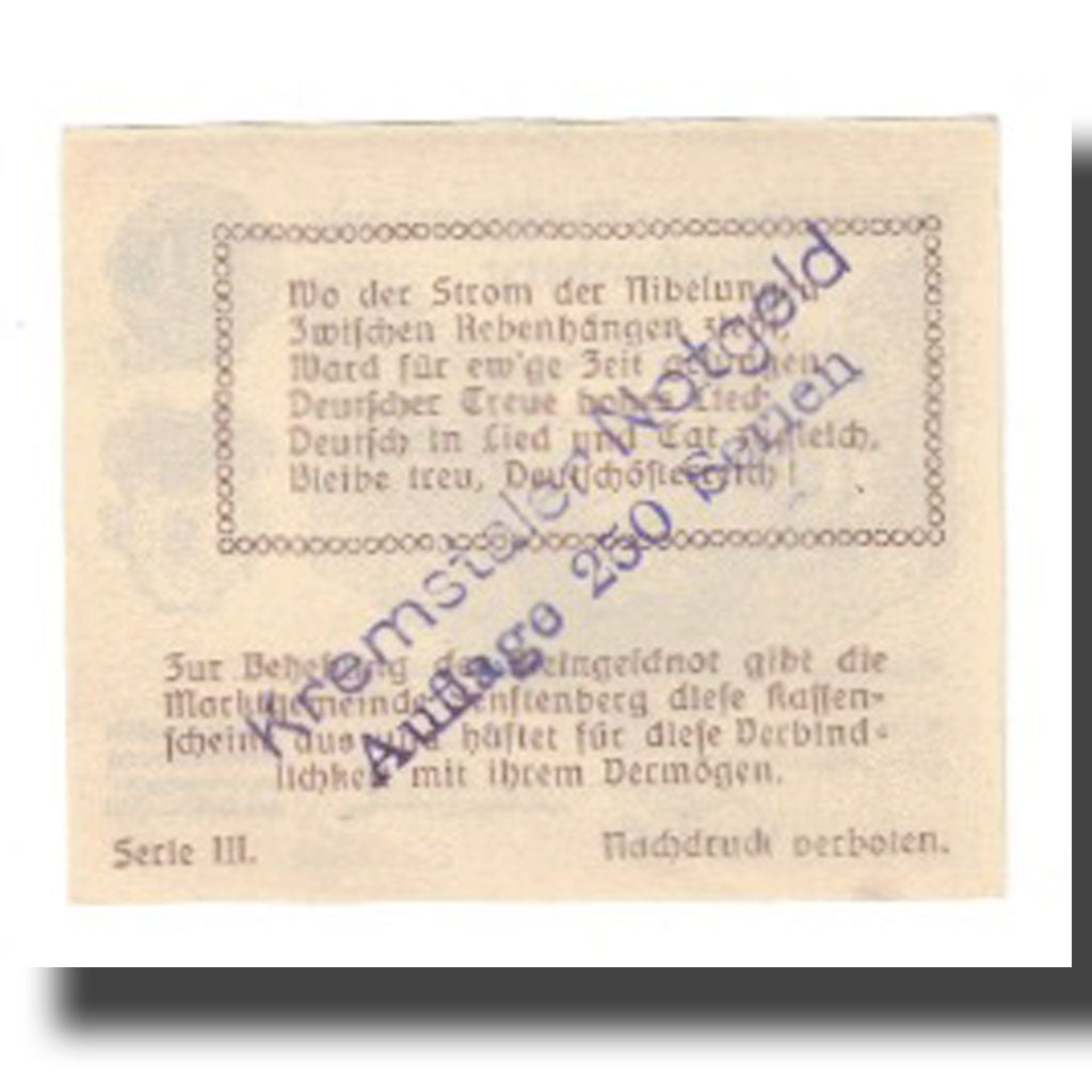 Banknot, Austria, Senftenberg N.Ö. Gemeinde, 40 Heller, Texte, 1920