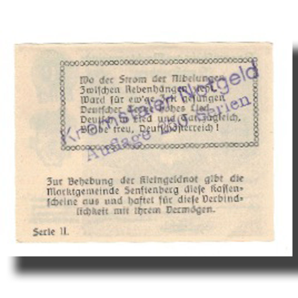 Banknot, Austria, Senftenberg N.Ö. Gemeinde, 40 Heller, texte 1, 1920