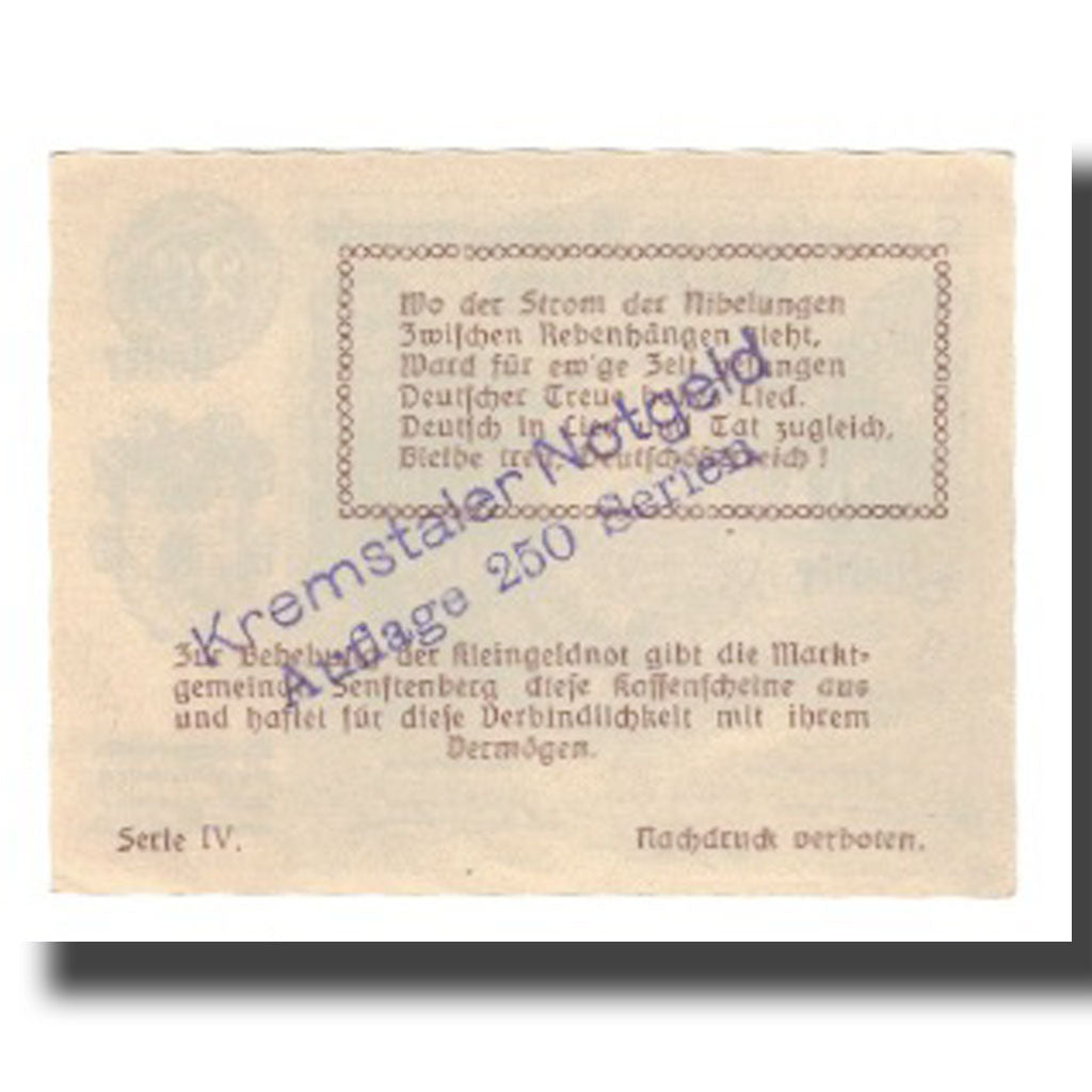 Banknot, Austria, Senftenberg N.Ö. Gemeinde, 60 Heller, Texte, 1920