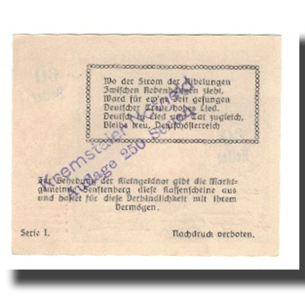 Banknot, Austria, Senftenberg N.Ö. Gemeinde, 60 Heller, Texte 2, 1920