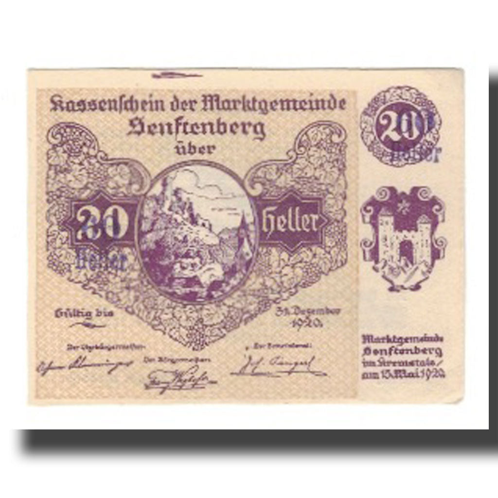Banknot, Austria, Senftenberg N.Ö. Gemeinde, 60 Heller, Texte 3, 1920