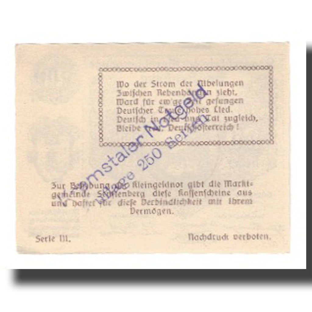 Banknot, Austria, Senftenberg N.Ö. Gemeinde, 60 Heller, Texte 3, 1920