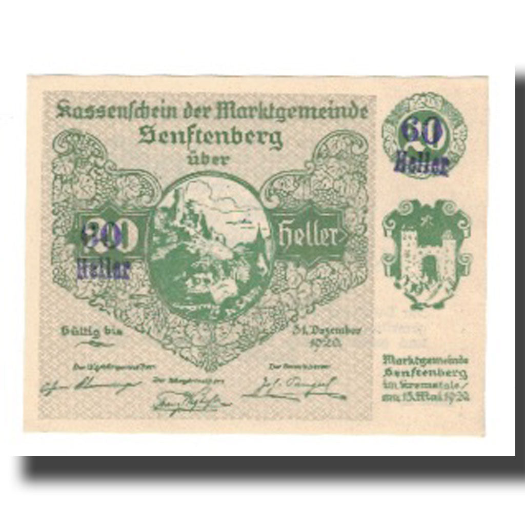 Banknot, Austria, Senftenberg N.Ö. Gemeinde, 60 Heller, Texte 4, 1920