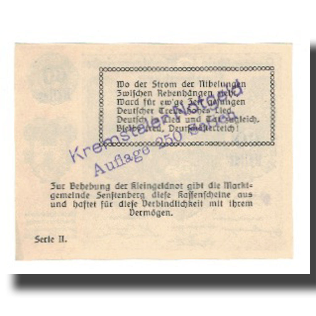 Banknot, Austria, Senftenberg N.Ö. Gemeinde, 60 Heller, Texte 4, 1920
