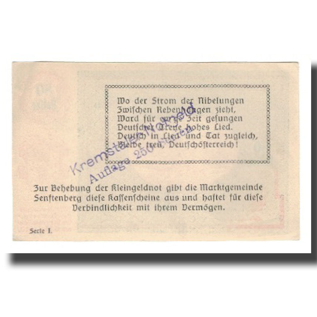 Banknot, Austria, Senftenberg N.Ö. Gemeinde, 80 Heller, Texte, 1920