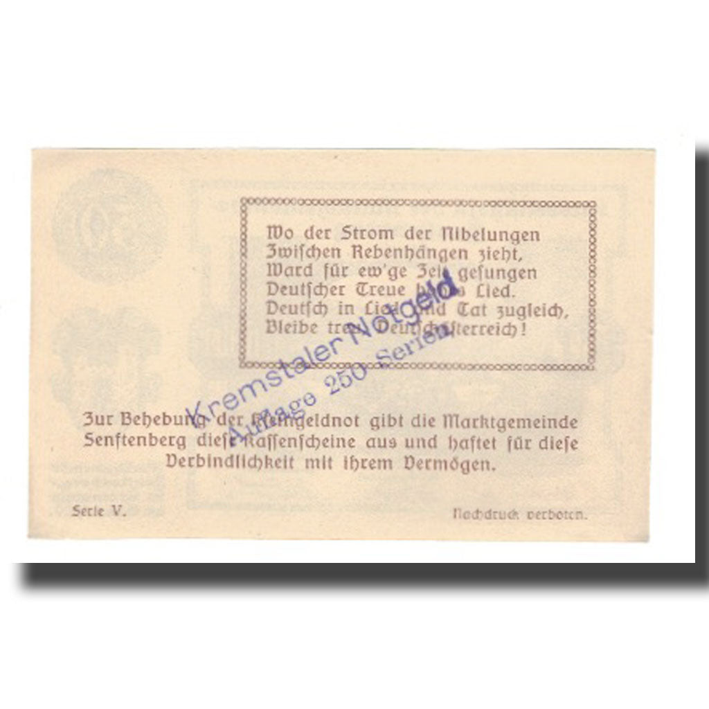 Banknot, Austria, Senftenberg N.Ö. Gemeinde, 80 Heller, Texte 2, 1920