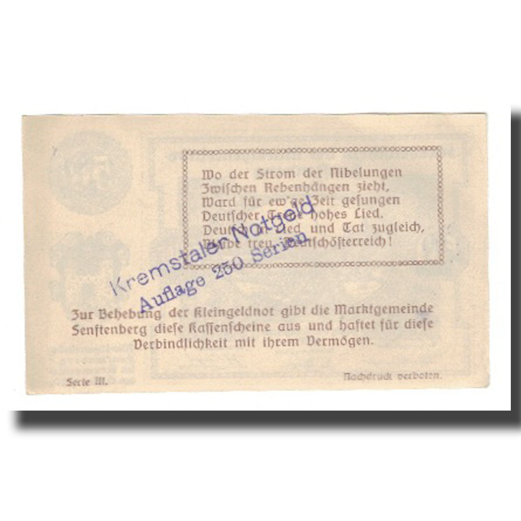 Banknot, Austria, Senftenberg N.Ö. Gemeinde, 80 Heller, Texte 3, 1920