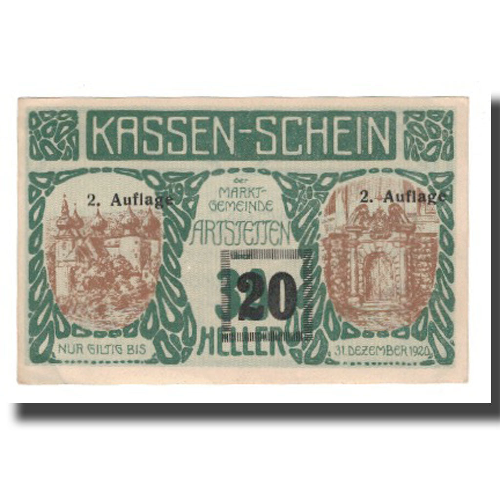 Banknot, Austria, Artstetten N.Ö. Gemeinde, 30 Heller, Texte, 1920, 1920-12-31