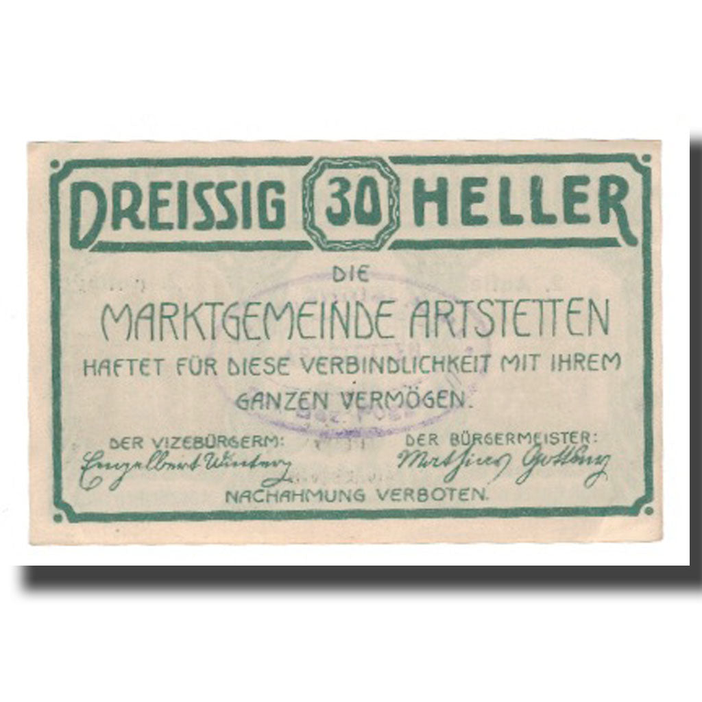 Banknot, Austria, Artstetten N.Ö. Gemeinde, 30 Heller, Texte, 1920, 1920-12-31