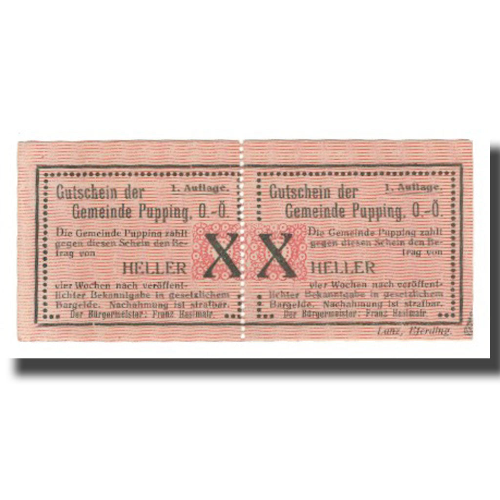Banknot, Austria, Pupping O.Ö. Gemeinde, 20 Heller, N.D, Undated, AU(55-58)