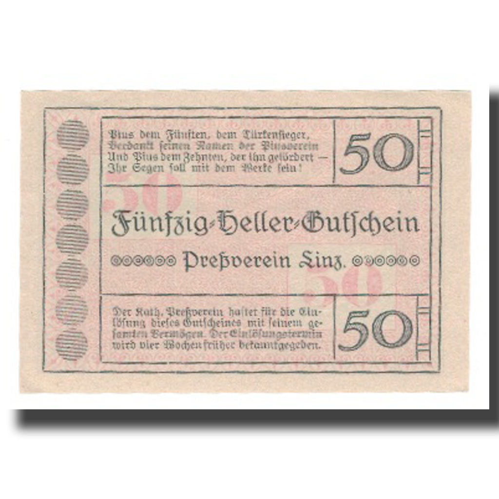 Banknote, Austria, Linz, Prv. Akad. Pressvereins-Buchdruckerei, 50 Heller, Texte