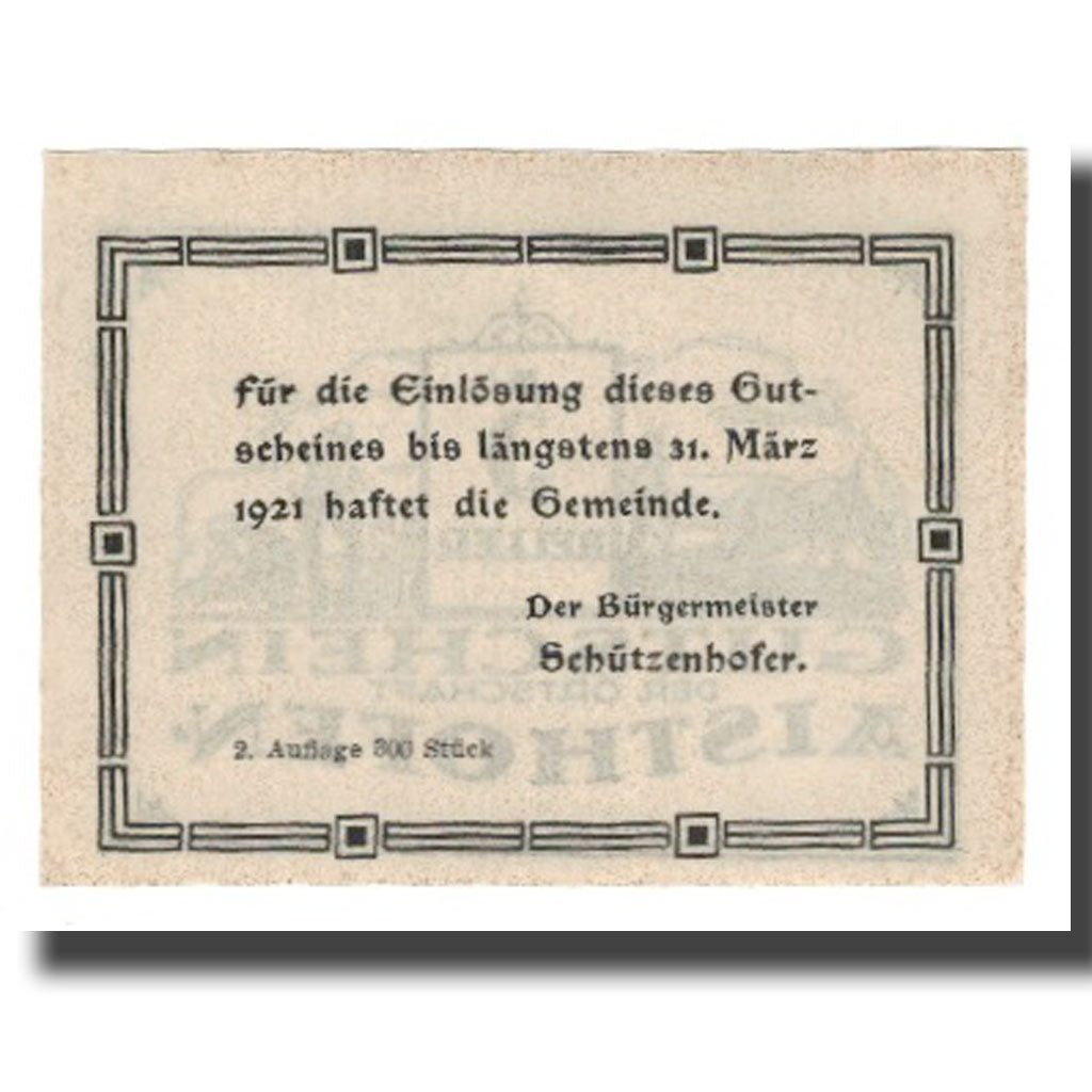 Banknot, Austria, Aisthofen O.Ö. Gemeinde, 5 Heller, Texte, 1921, 1921-05-31