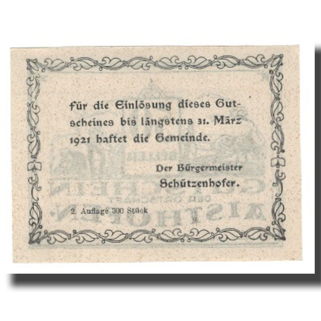 Banknote, Austria, Aisthofen O.Ö. Gemeinde, 50 Heller, Texte 3, 1921