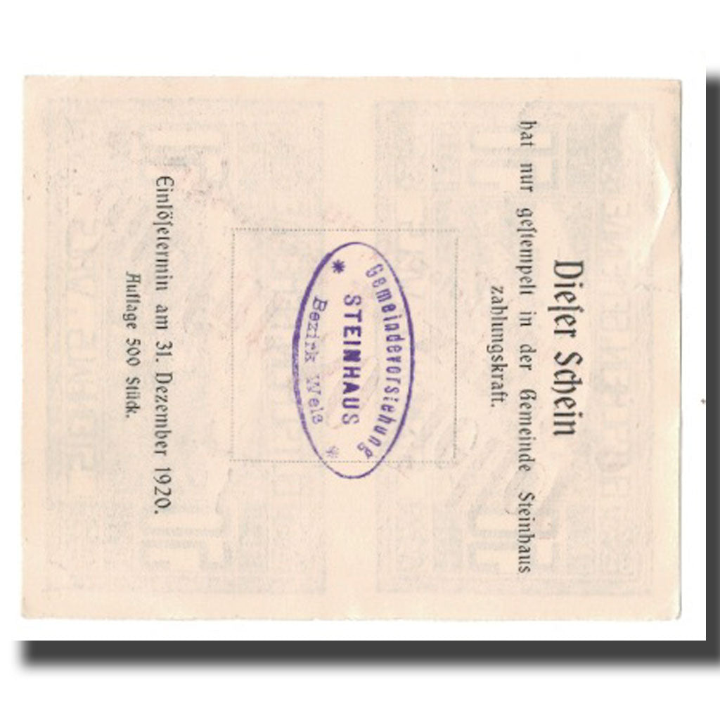 Banknote, Austria, Steinhaus Bei Wels O.Ö. Gemeinde, 80 Heller, Texte, 1920