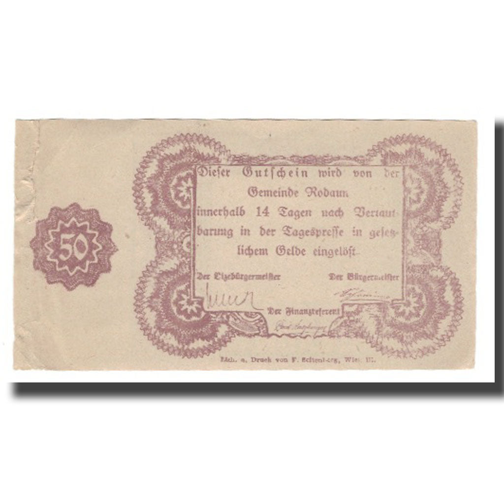 Banknote, Austria, Rodaun N.Ö. Gemeinde, 50 Heller, Texte, EF(40-45), Mehl:FS