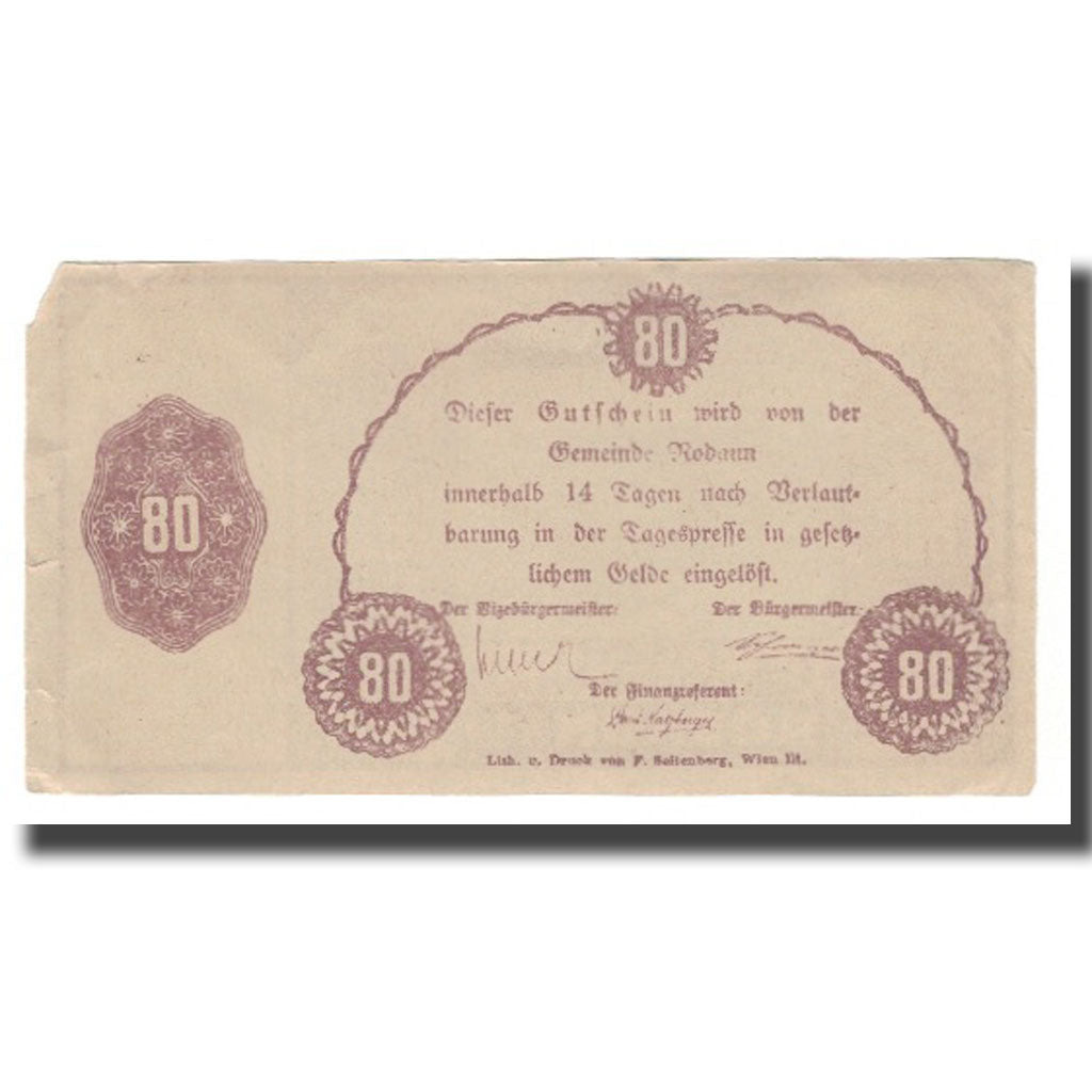 Banknote, Austria, Rodaun N.Ö. Gemeinde, 80 Heller, texte 1, EF(40-45), Mehl:FS