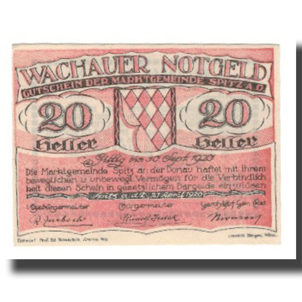 Banknote, Austria, Wachauer Notgeld - Spitz - Kirche N.Ö. Gemeinde, 20 Heller