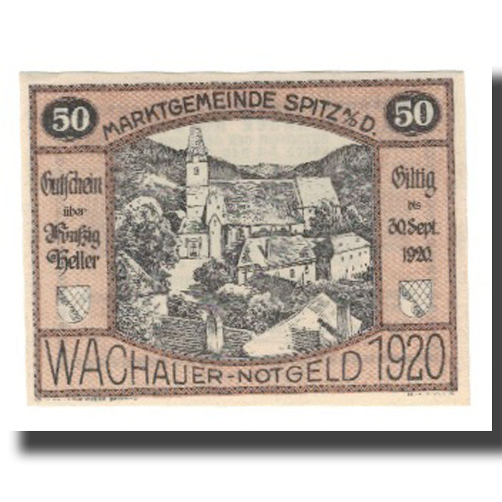Banknot, Austria, Wachauer Notgeld - Spitz - Kirche N.Ö. Gemeinde, 50 Heller