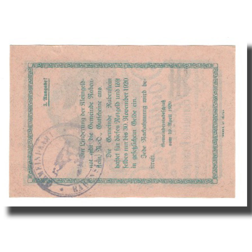 Banknote, Austria, Rabenstein N.Ö. Gemeinde, 50 Heller, Texte, 1920