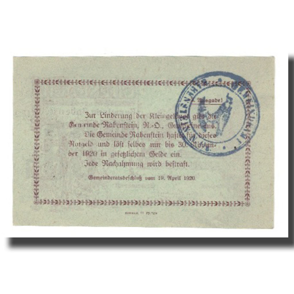 Banknote, Austria, Rabenstein N.Ö. Gemeinde, 60 Heller, texte 1, 1920