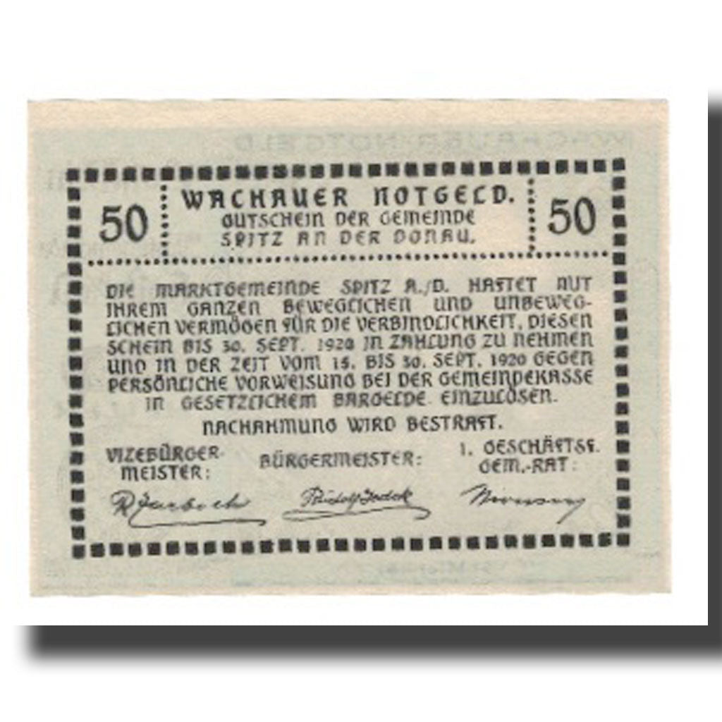 Nota, Áustria, Wachauer Notgeld St. Michael N.Ö. Gemeinde, 50 Heller, texte 1