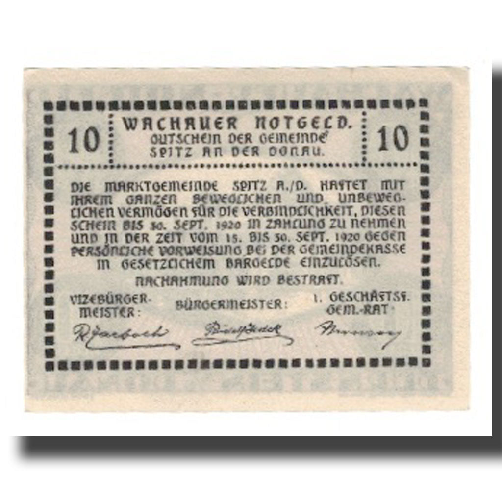 Banknote, Austria, Wachauer Notgeld Dürnstein N.Ö. Gemeinde, 10 Heller, Texte