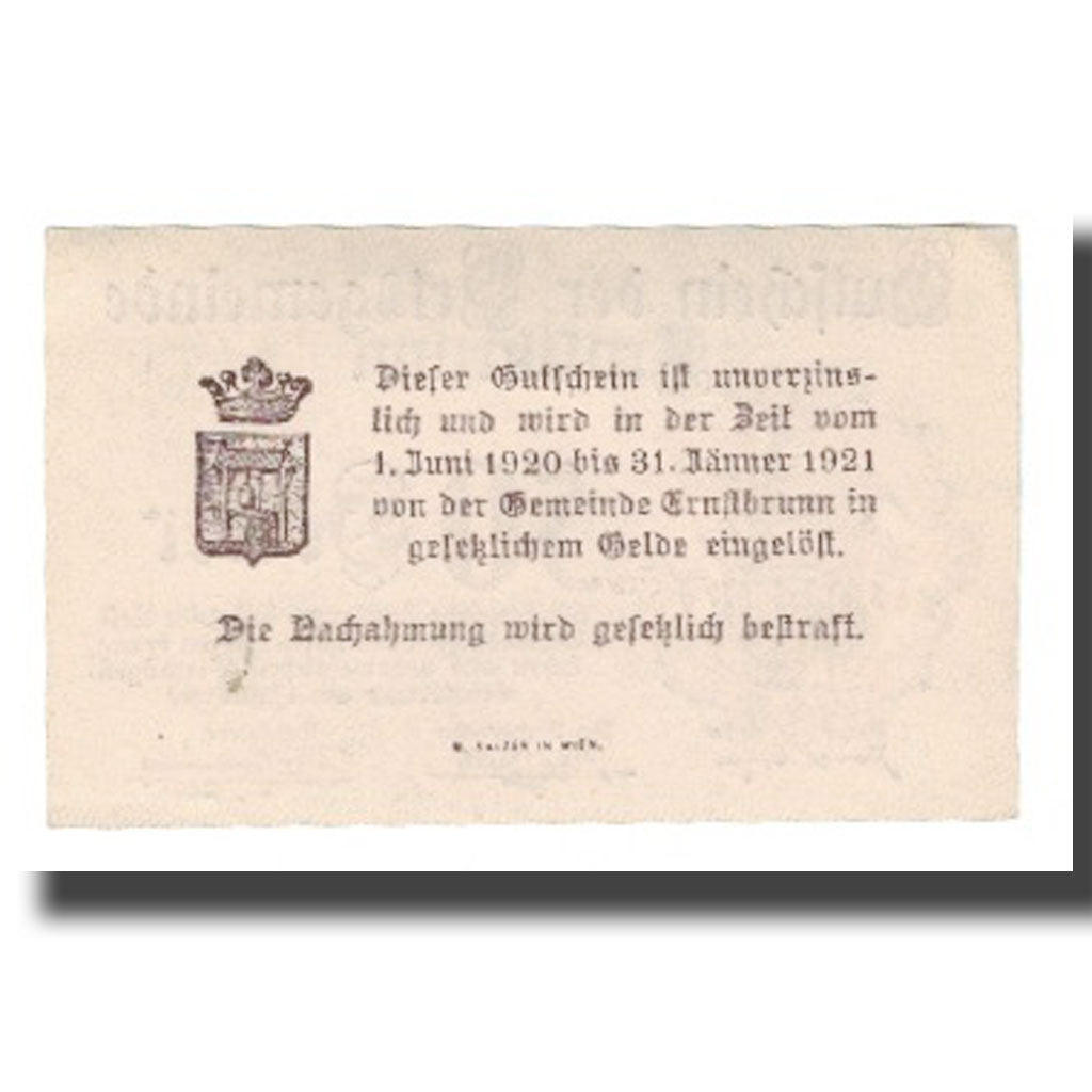 Banconote, Austria, Ernstbrunn N.Ö. Ortsgemeinde, 50 Heller, Texte, 1921