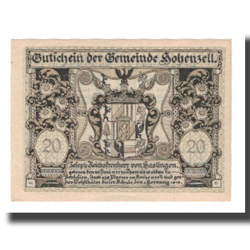 Banknot, Austria, Hohenzell O.Ö. Gemeinde, 20 Heller, Blason, 1920, 1920-12-31